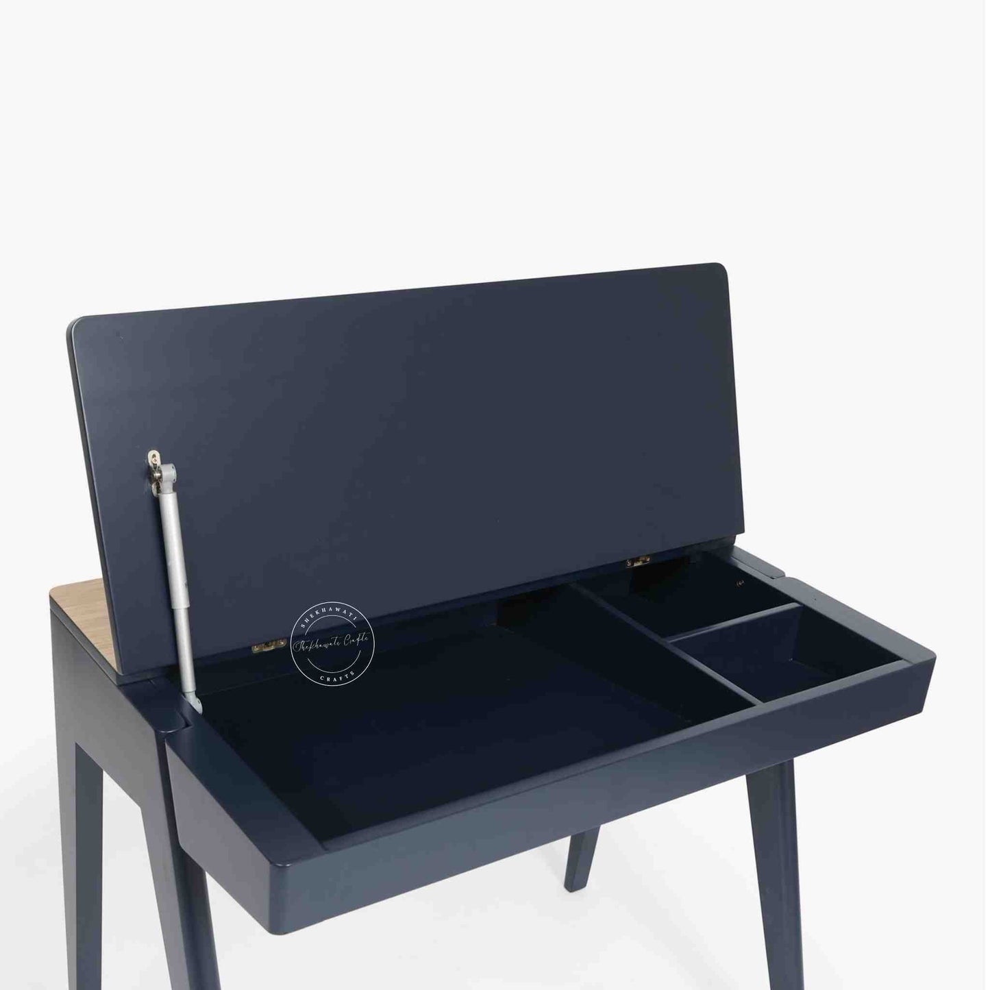 Emily Mango Wood Study Table with Magic Matte Blue finish, openable top with foldable legs.