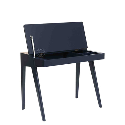 Emily Mango Wood Study Table with Magic Matte Blue finish, openable top with foldable legs.