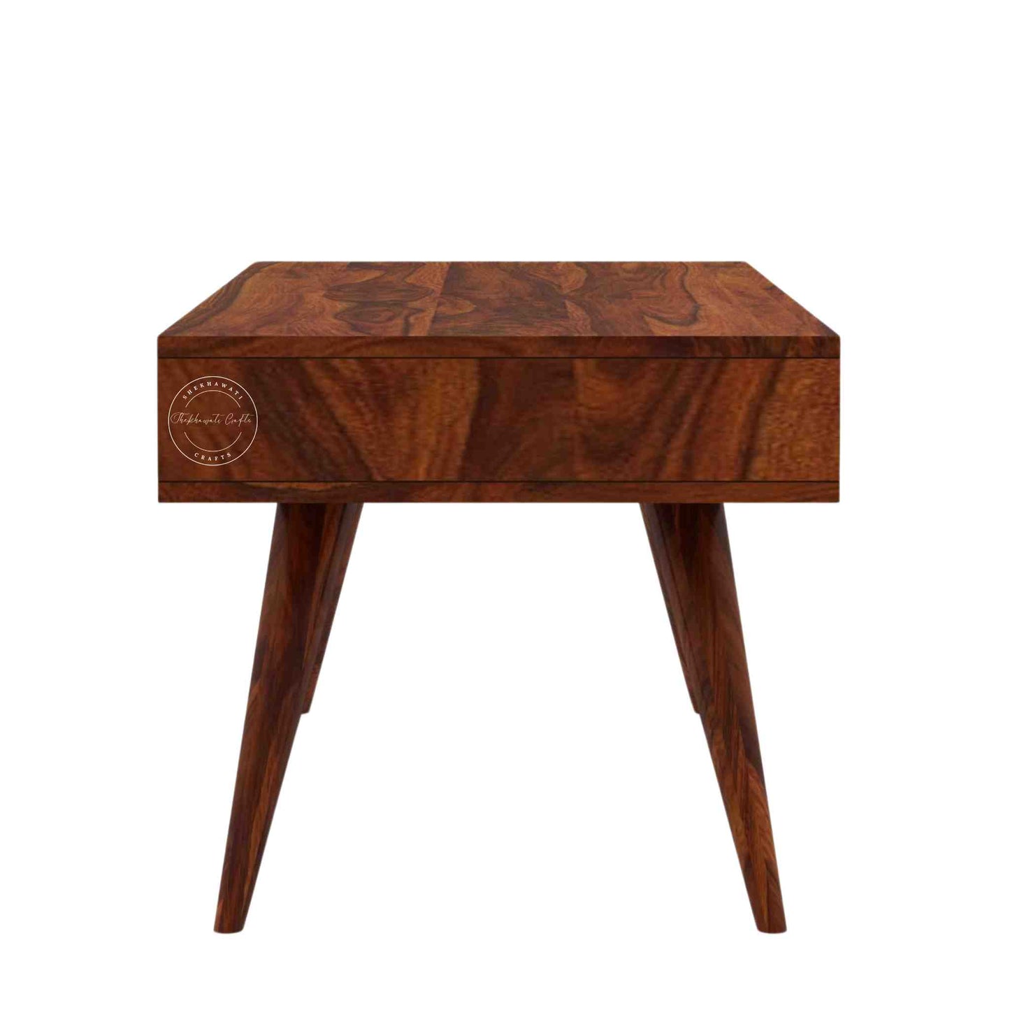Esha Center Table is handcrafted from Sheesham wood with a honey finish, foldable legs, and a dual-side opening drawer.