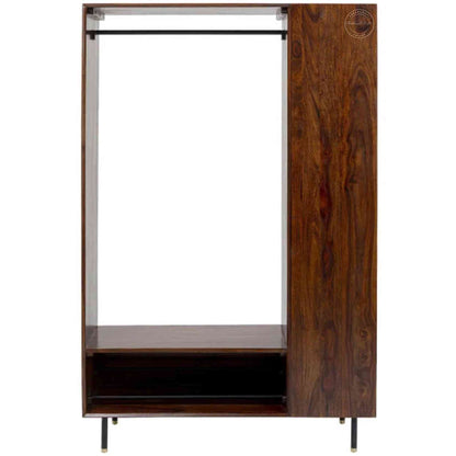 Esme Closet is handcrafted from Sheesham wood with a walnut finish, detachable shelves, a clothes hanger, and 5 spacious shelves.