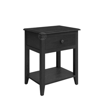 Evie bedside table is crafted from mango wood and a matte black finish.