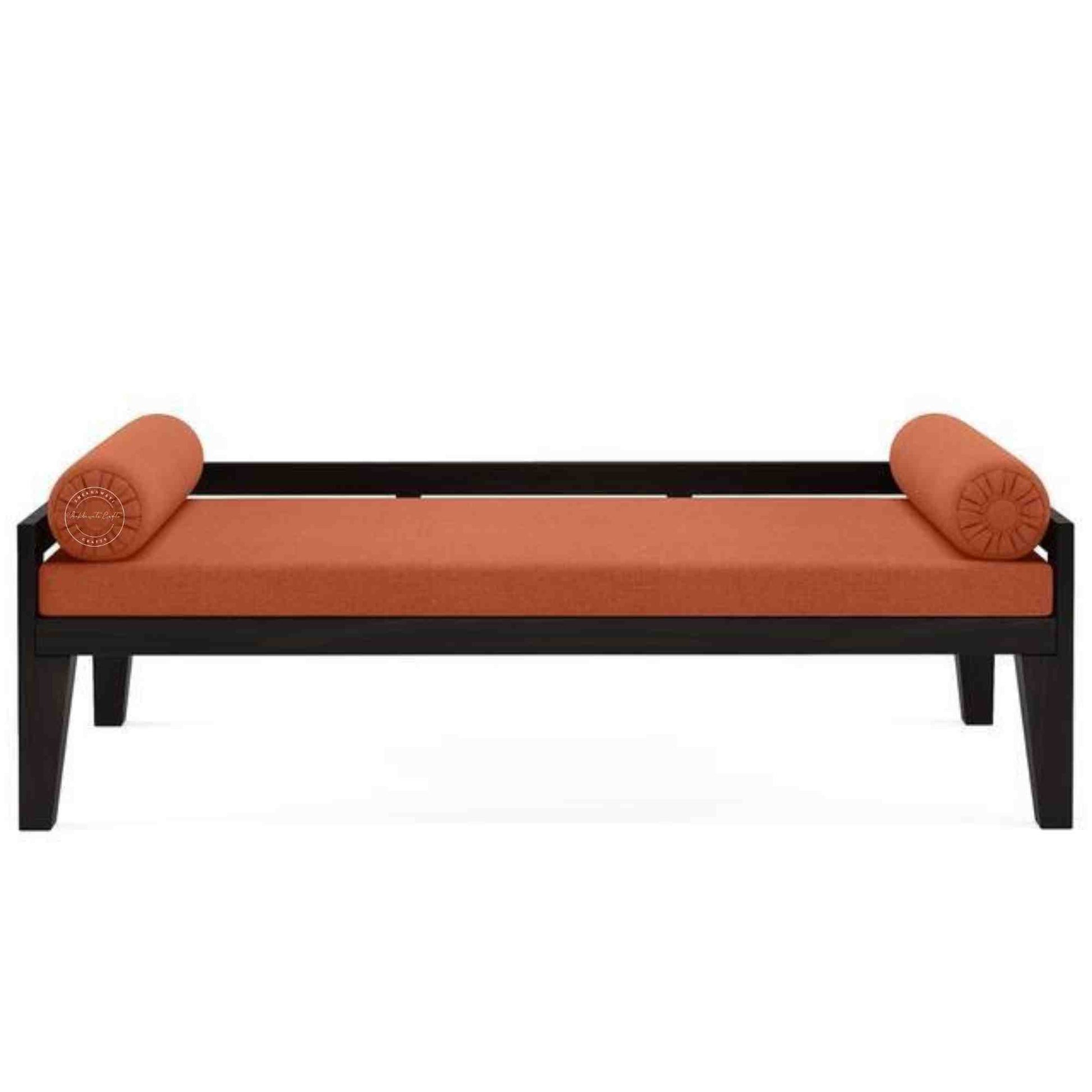 Frag Daybed with solid Sheesham wood, saffron jute fabric, matte black finish and DIY design furniture.