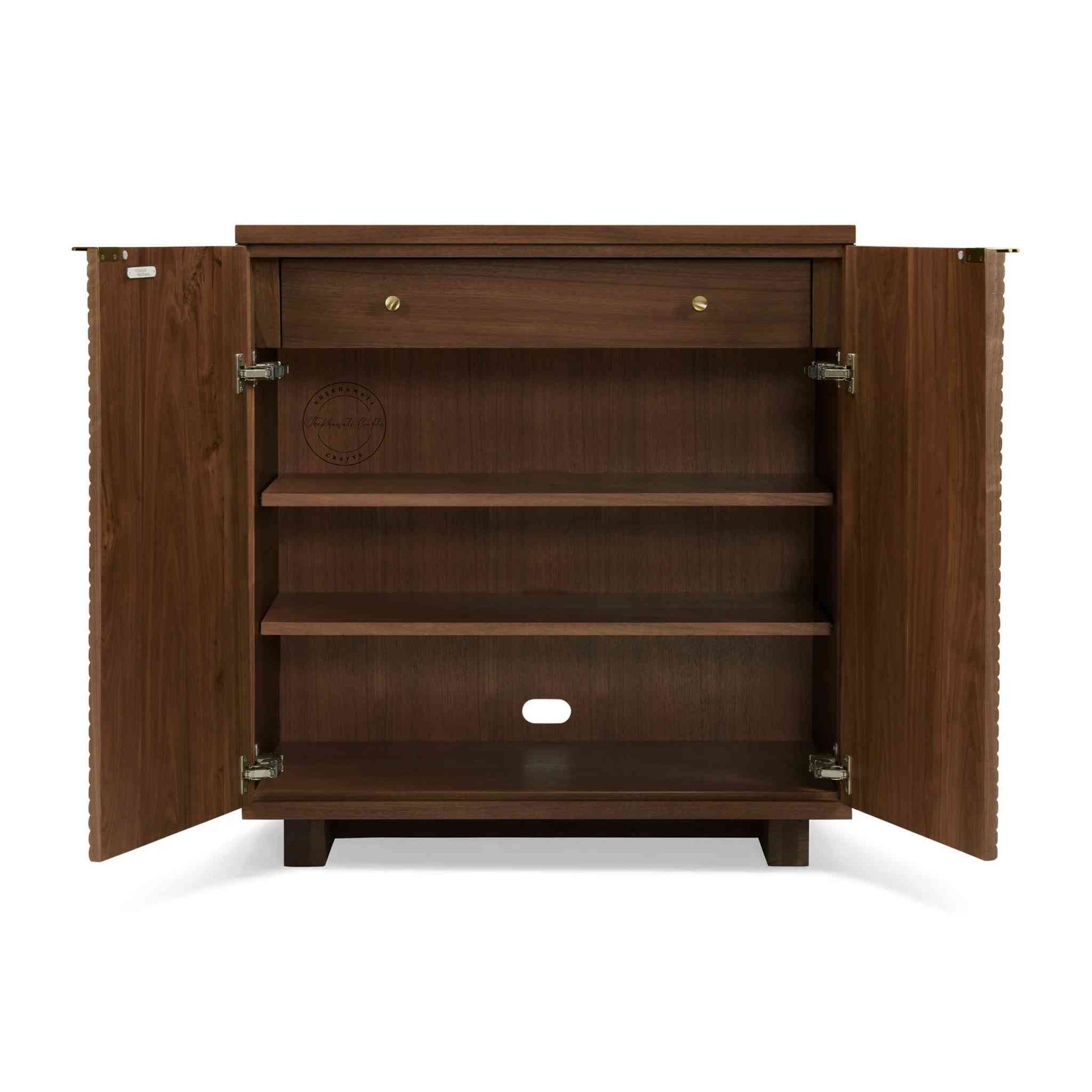 Gavin Sideboard is handcrafted from Sheesham wood, featuring 1 drawer and 2 detachable shelves. a modern design sideboard.