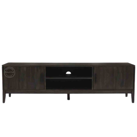 hayden tv unit handcrafted with sheesham wood with 2 doors and an open shelf.