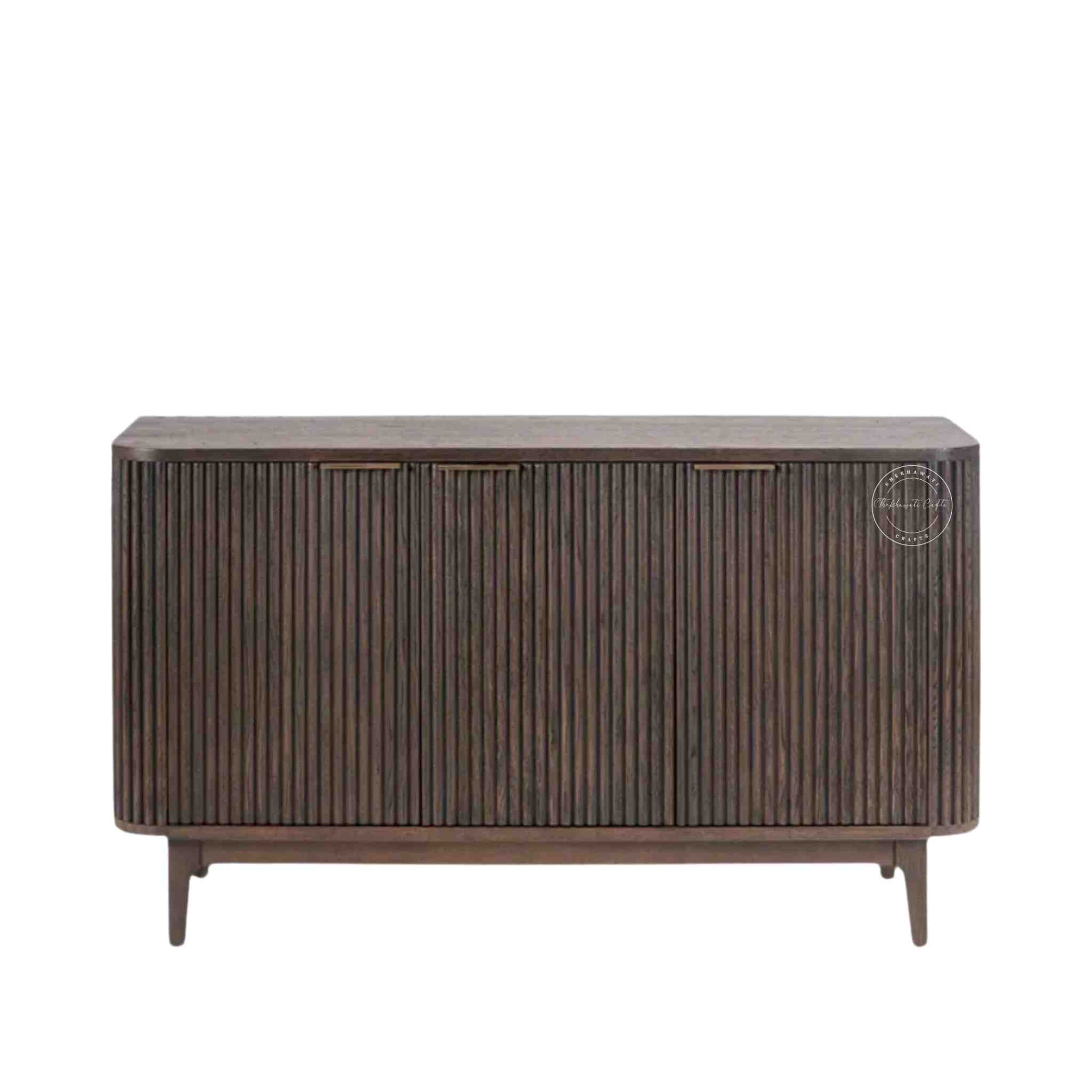hazal sideboard is handcrafted from mango wood with a walnut finish and 3 doors