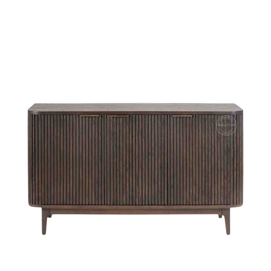 hazal sideboard is handcrafted from mango wood with a walnut finish and 3 doors