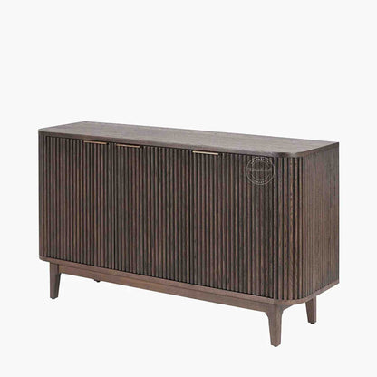 hazal sideboard is handcrafted from mango wood with a walnut finish and 3 doors
