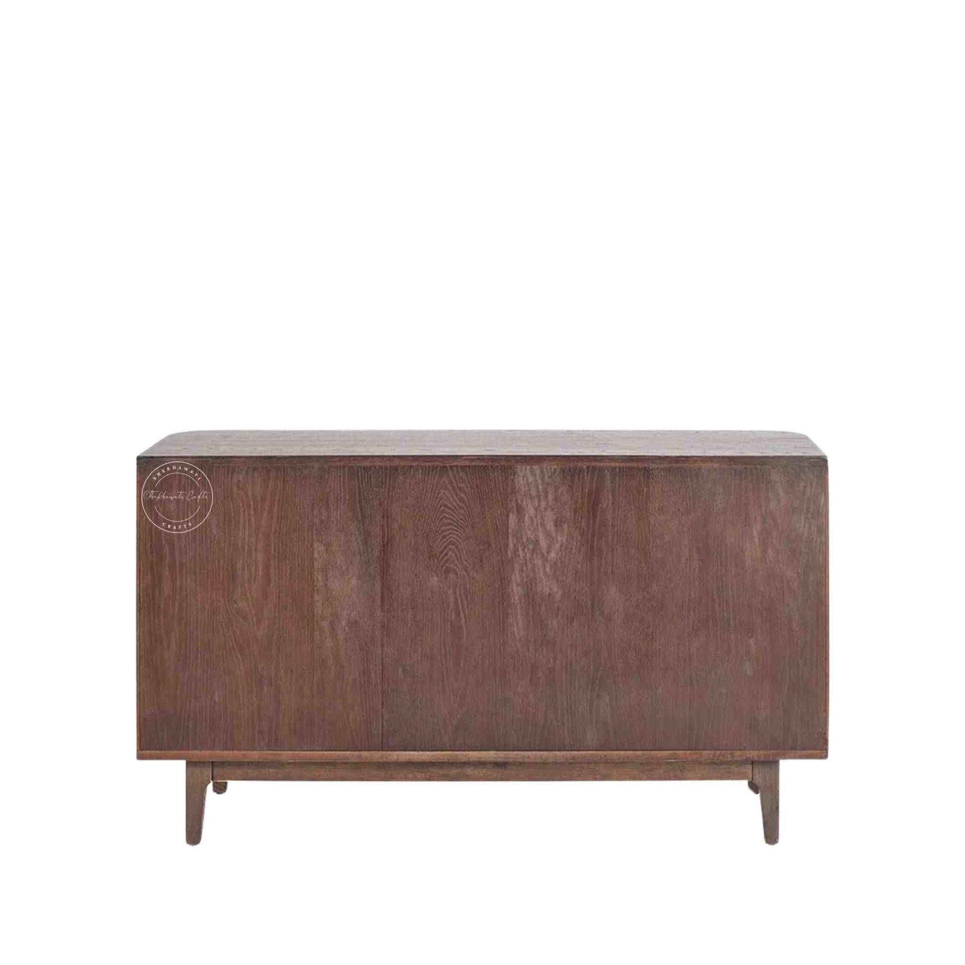 hazal sideboard is handcrafted from mango wood with a walnut finish and 3 doors