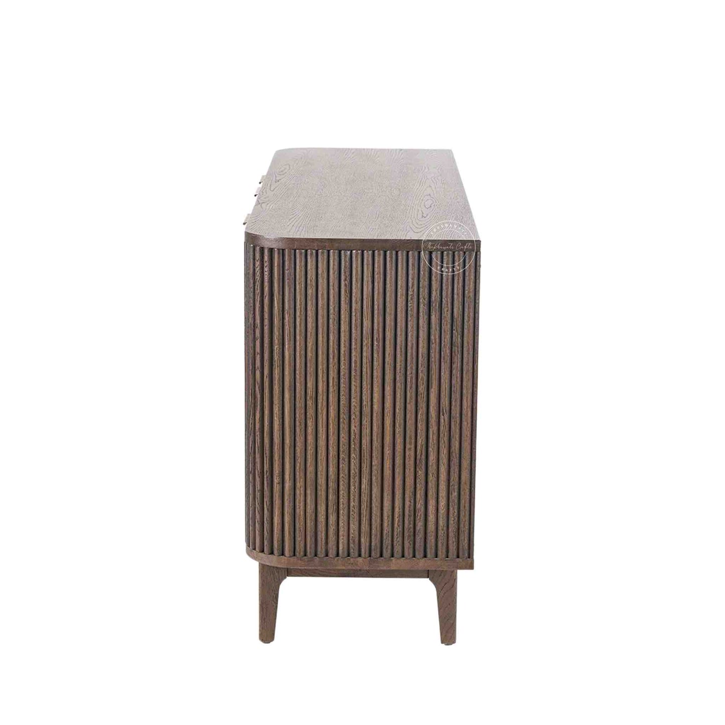 hazal sideboard is handcrafted from mango wood with a walnut finish and 3 doors