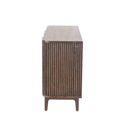 hazal sideboard is handcrafted from mango wood with a walnut finish and 3 doors