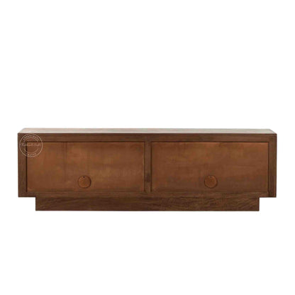 handmade helios solid wood TV unit with natural mango wood finish and 4 doors.