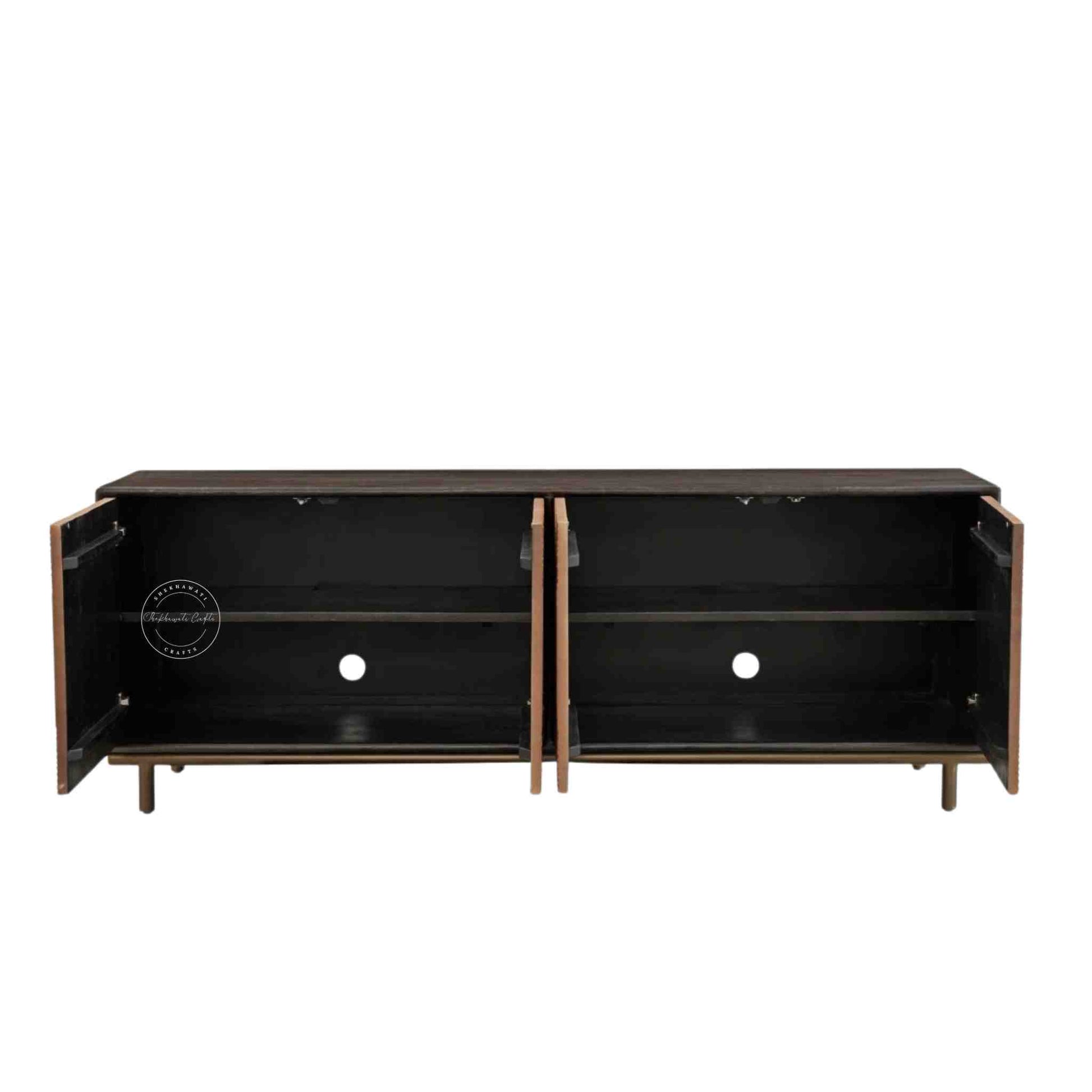 Kaari sideboard is handmade from mango wood with dual tone finish and iron legs.