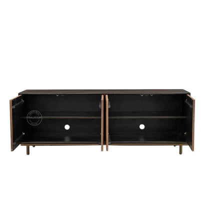 Kaari sideboard is handmade from mango wood with dual tone finish and iron legs.
