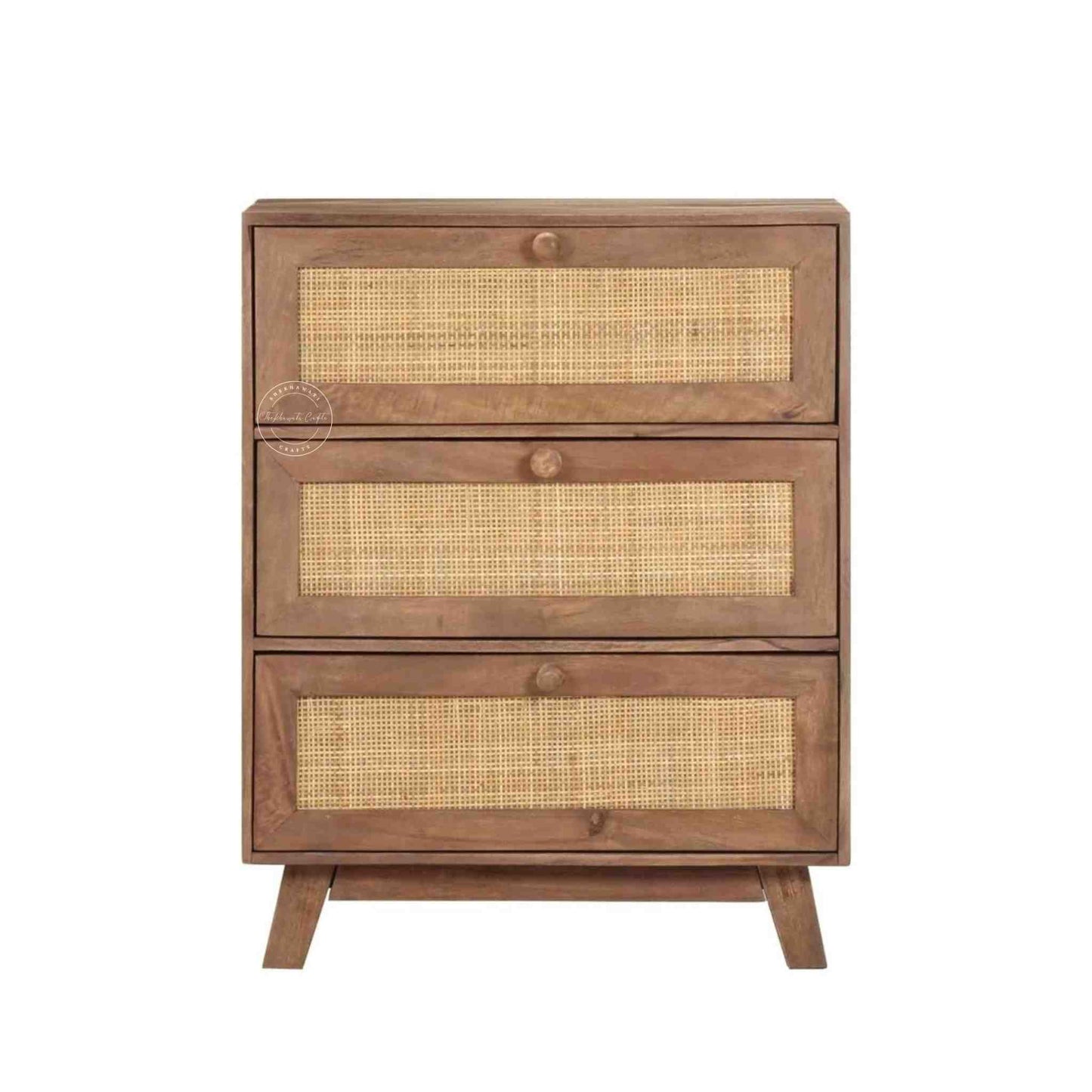 kai mini rattan chest of drawer is handcrafted with solid acacia wood with rattan cane design and natural wood finish.
