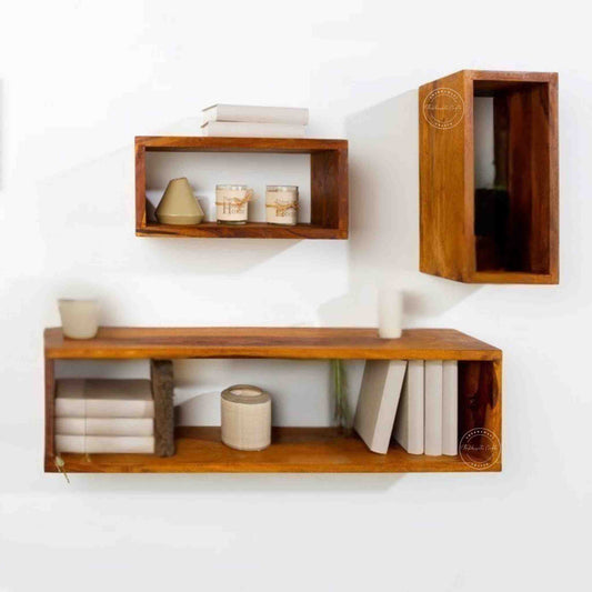 handcrafted wooden wall shelf rack set for wall decor