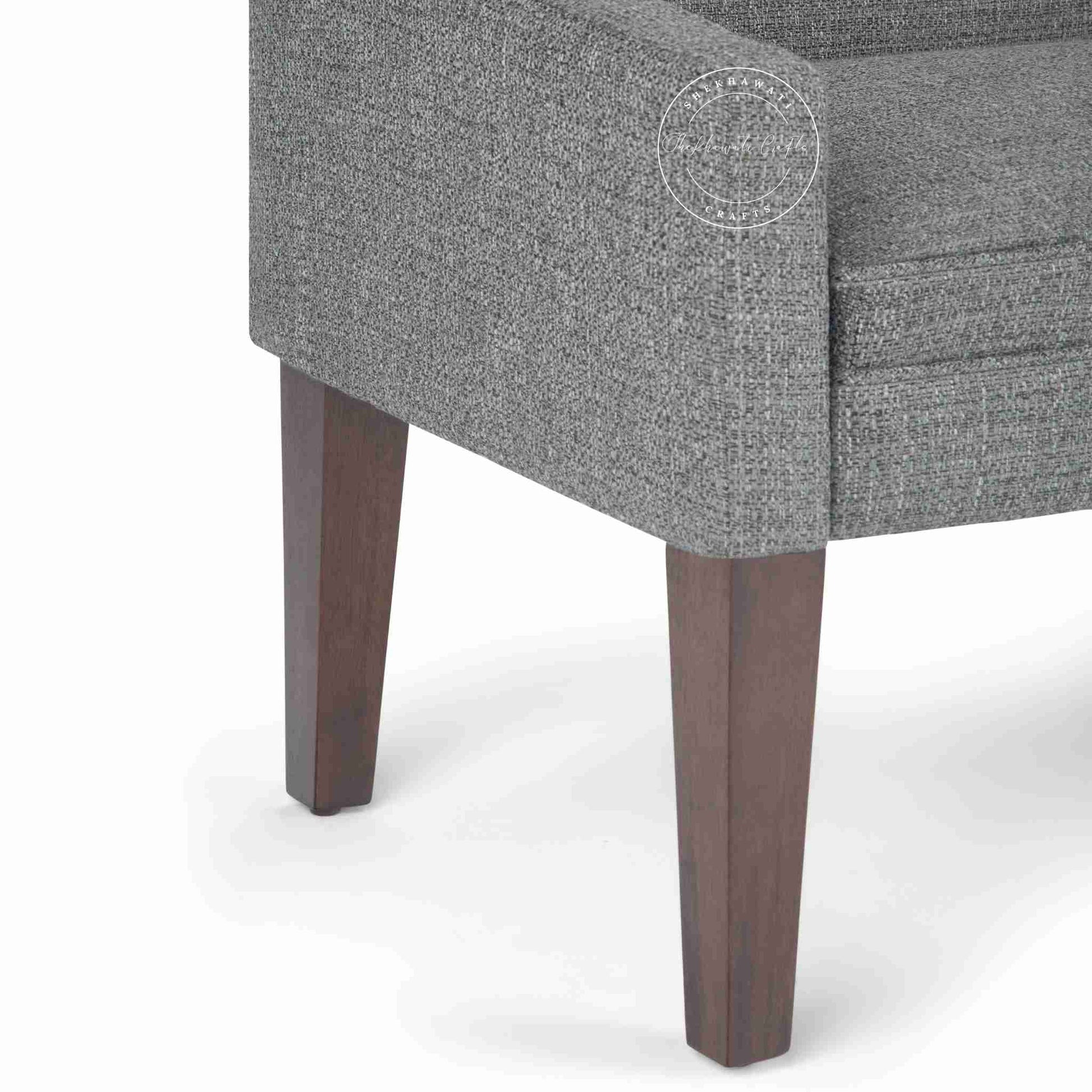 Layla Upholstered Bench is made from sheesham wood with premium jute fabric, featuring a low-height backrest, ideal for modern dining furniture and office furniture.