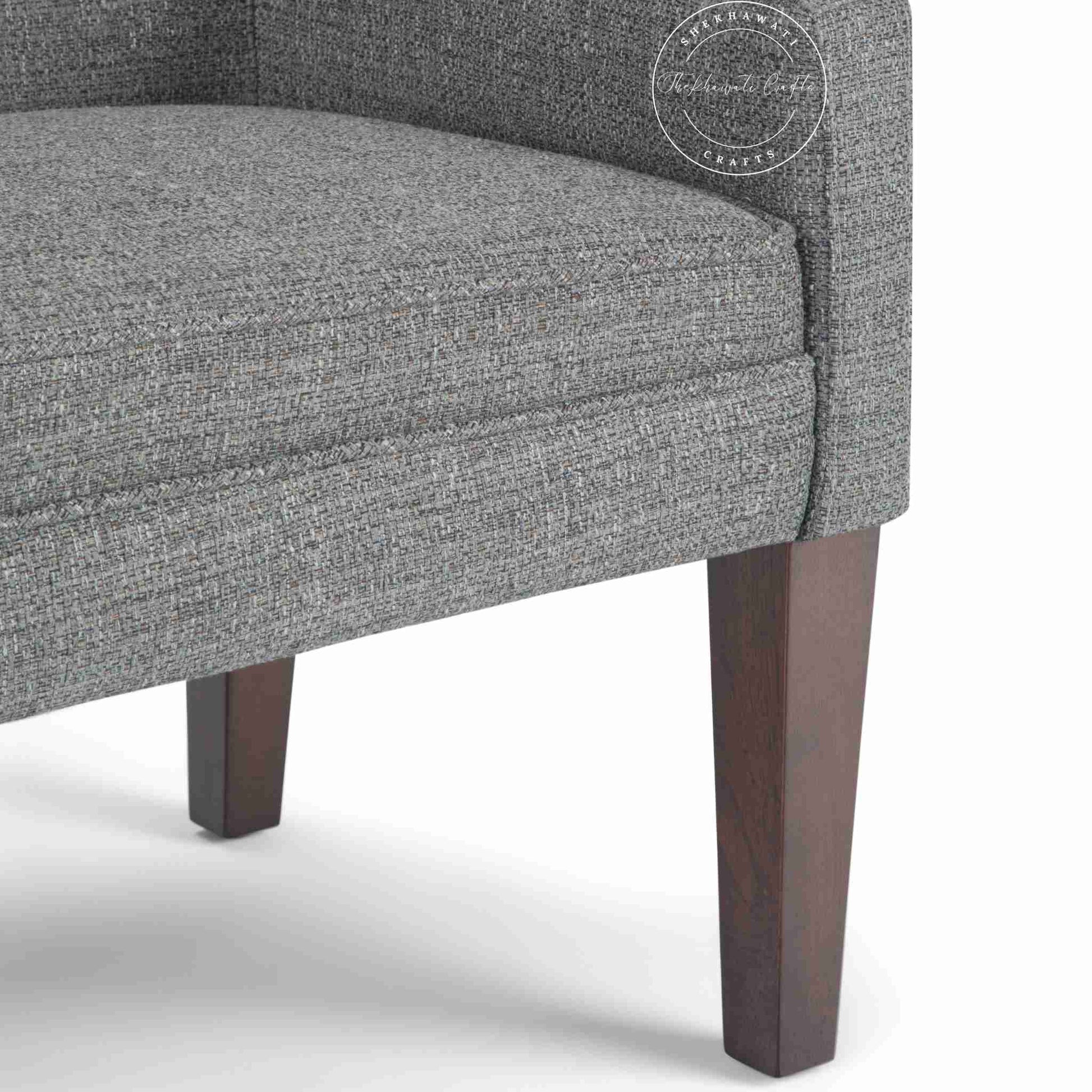 Layla Upholstered Bench is made from sheesham wood with premium jute fabric, featuring a low-height backrest, ideal for modern dining furniture and office furniture.