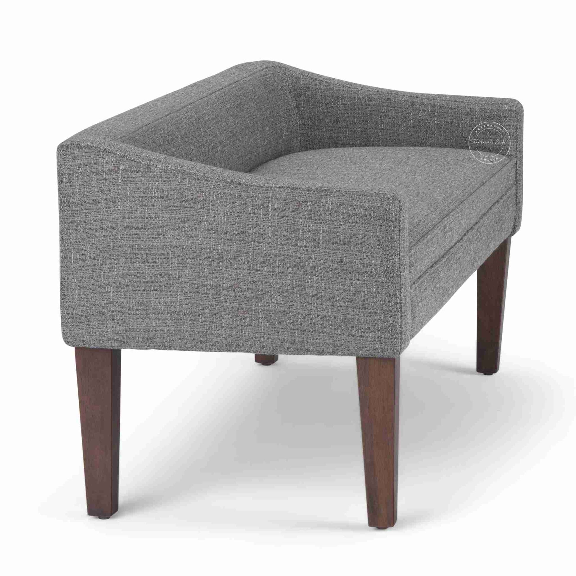 Layla Upholstered Bench is made from sheesham wood with premium jute fabric, featuring a low-height backrest, ideal for modern dining furniture and office furniture.
