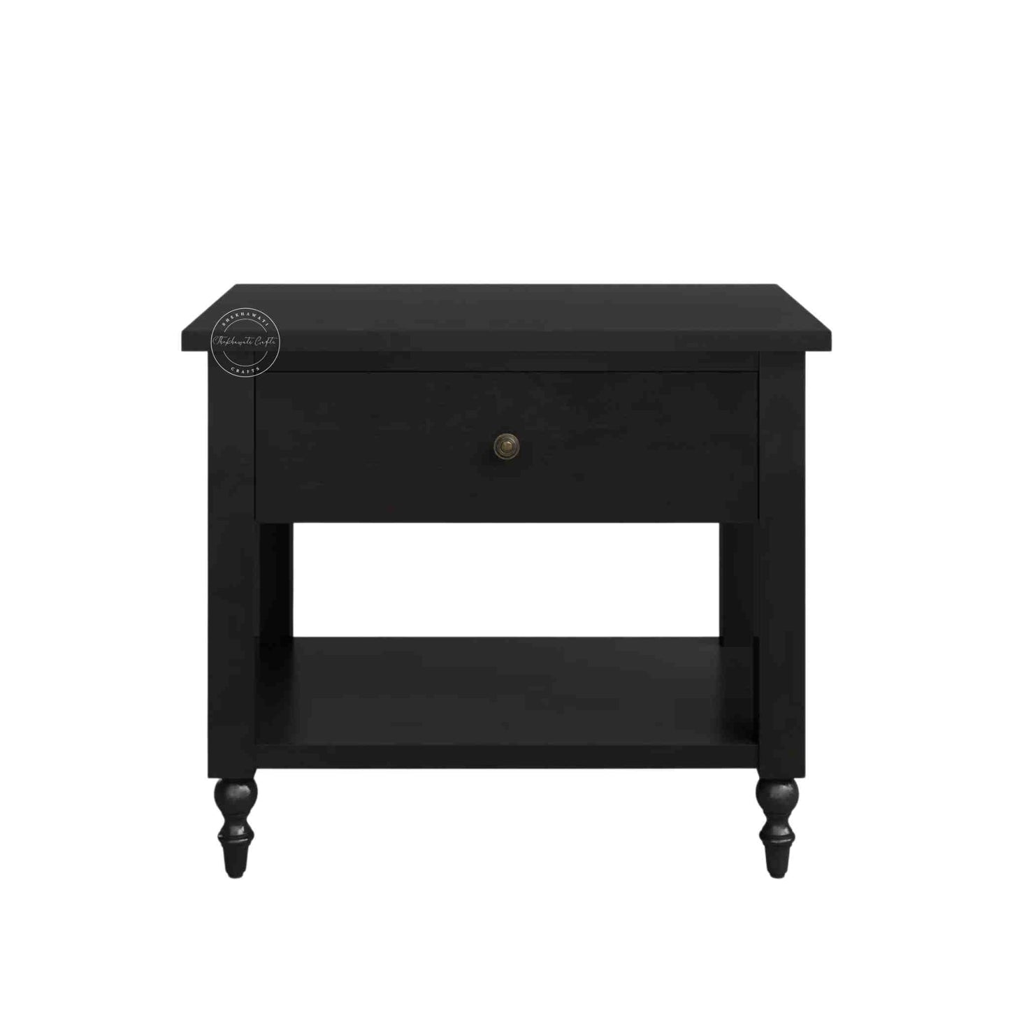 handmade Lego Mango Wood Nightstand Table with 1 drawer and matte black finish.