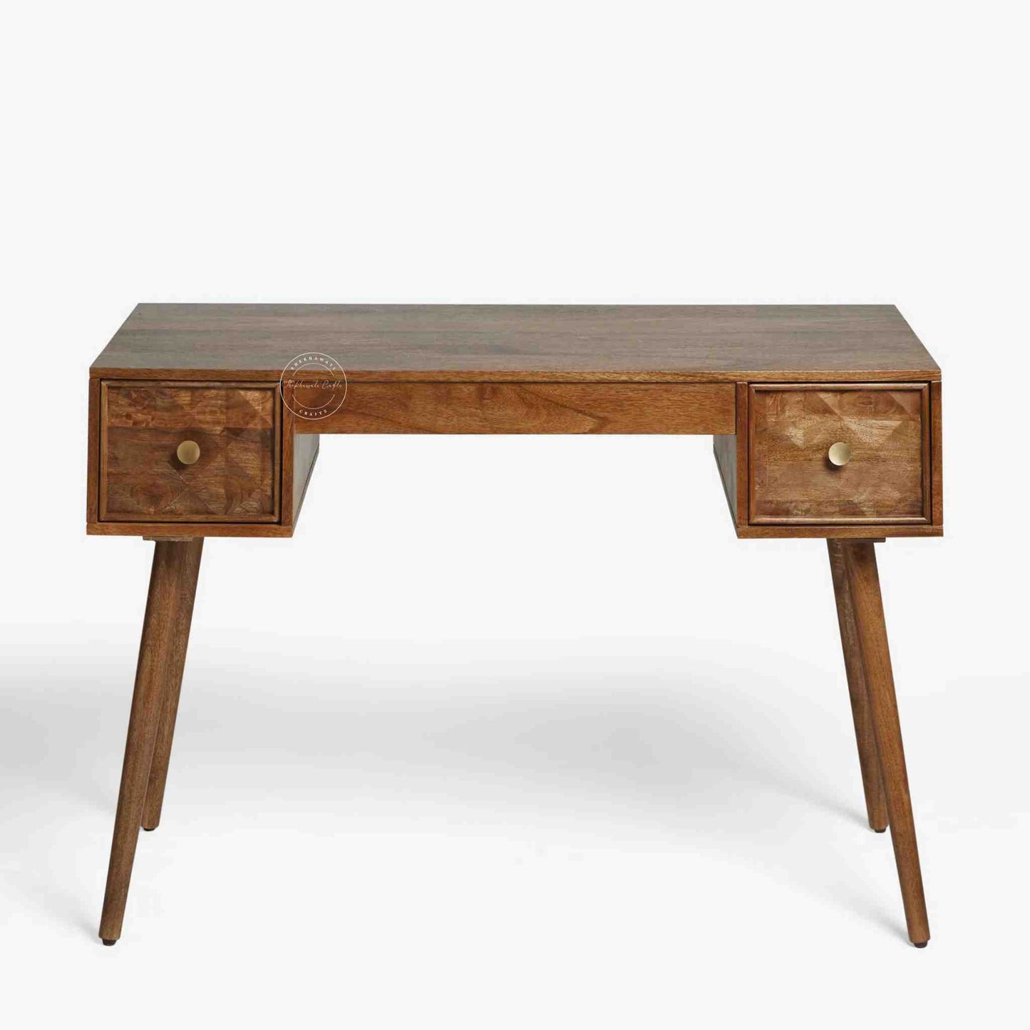 Lucco Mango Wood Study Table with a natural finish, 2 drawers, foldable legs,  modern wooden desk for study or office furniture.