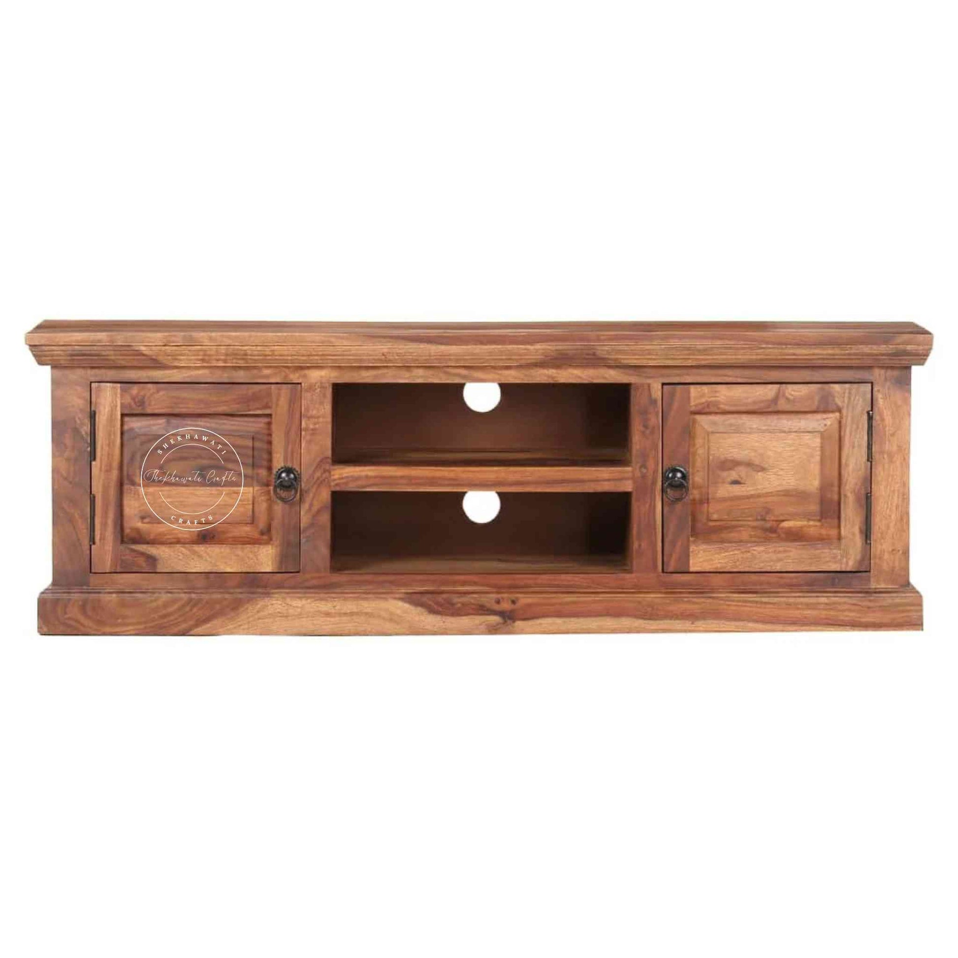 Vintage design Madesa TV Cabinet in Sheesham wood with a natural finish, 2 doors, 2 shelves and termite-free.