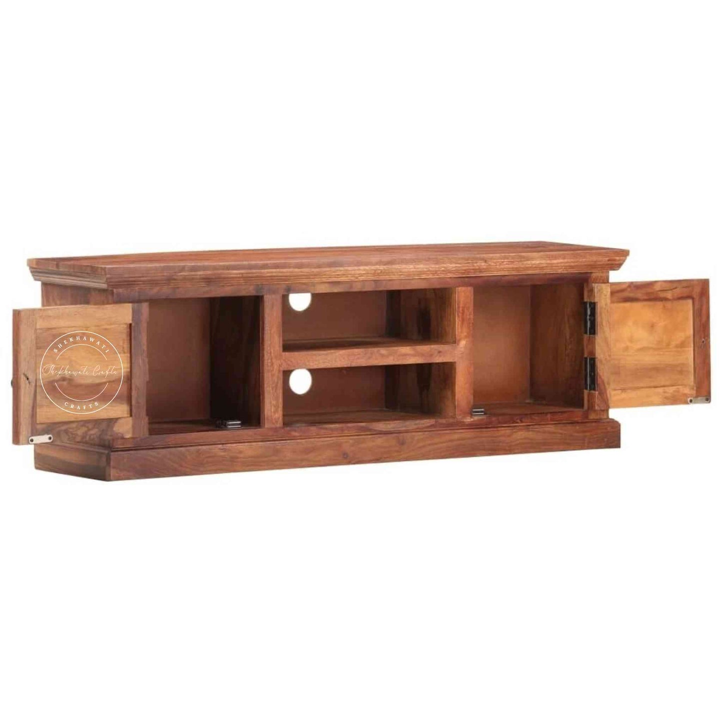 Vintage design Madesa TV Cabinet in Sheesham wood with a natural finish, 2 doors, 2 shelves and termite-free.
