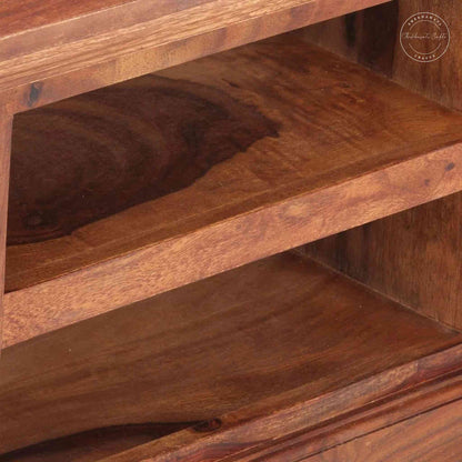 Vintage design Madesa TV Cabinet in Sheesham wood with a natural finish, 2 doors, 2 shelves and termite-free.