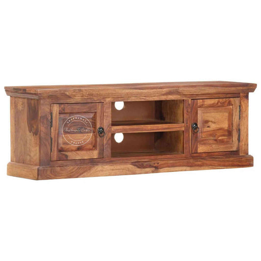 Vintage design Madesa TV Cabinet in Sheesham wood with a natural finish, 2 doors, 2 shelves and termite-free.