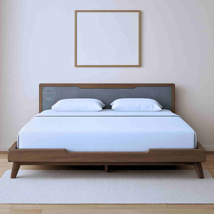 Majesta Elite Solid Wood King Size Bed, without storage upholstered bed with teak finish.
