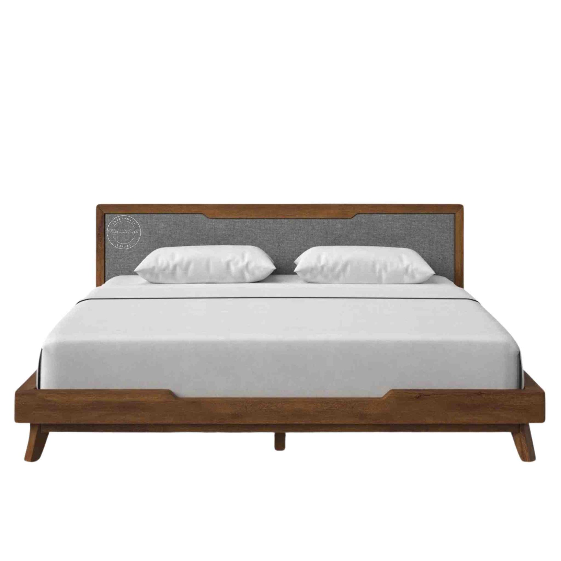 Majesta Elite Solid Wood King Size Bed, without storage upholstered bed with teak finish.