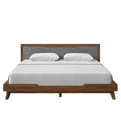 Majesta Elite Solid Wood King Size Bed, without storage upholstered bed with teak finish.