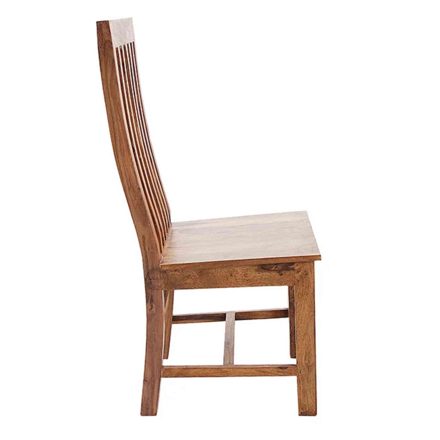 Handcrafted Maurice High Back Wooden Chair made of sheesham wood with a honey finish and added backrest support.