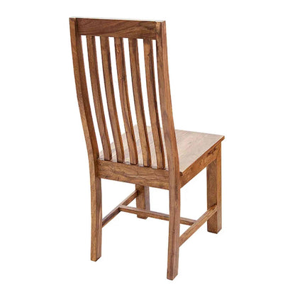 Handcrafted Maurice High Back Wooden Chair made of sheesham wood with a honey finish and added backrest support.