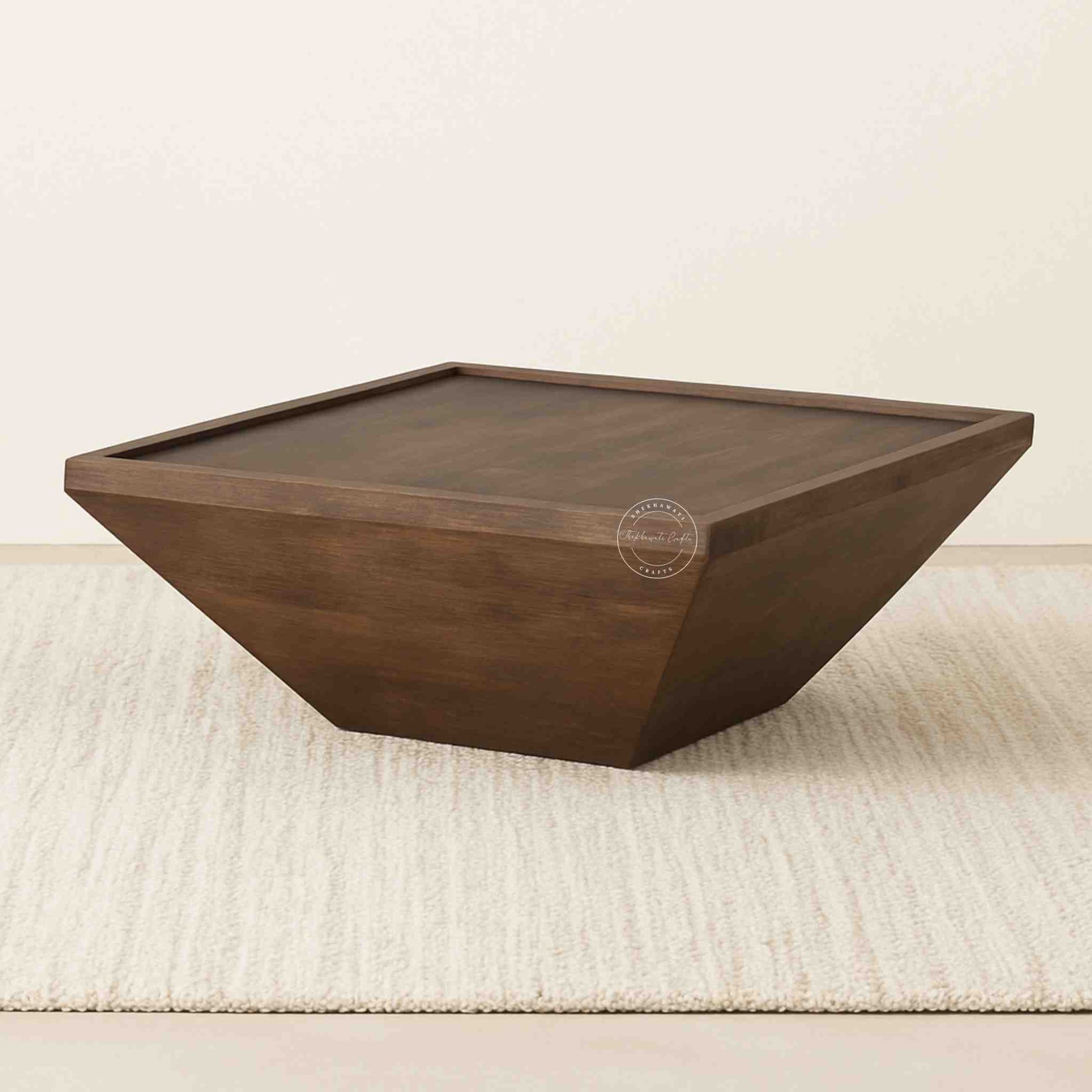 handmade mehraab solid wood coffee table with walnut finish.