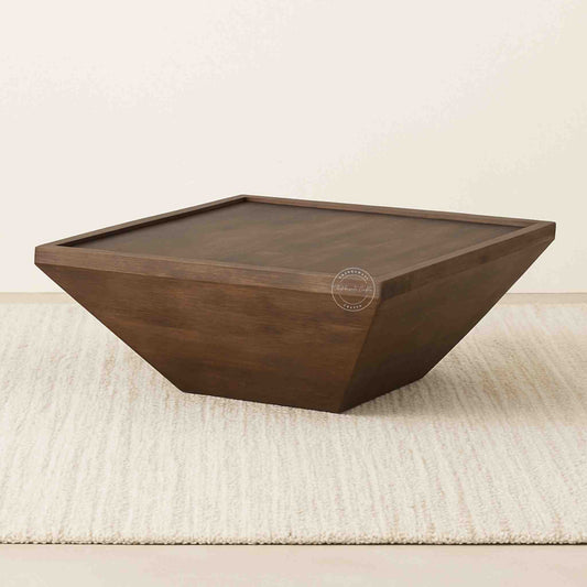 handmade mehraab solid wood coffee table with walnut finish.