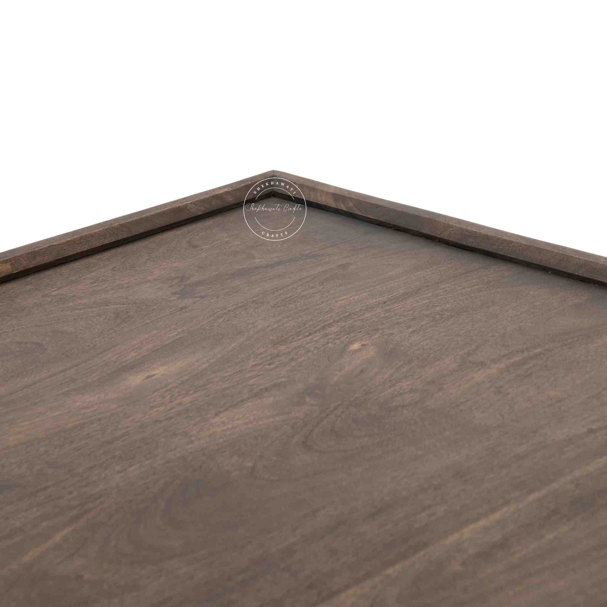 handmade mehraab solid wood coffee table with walnut finish.