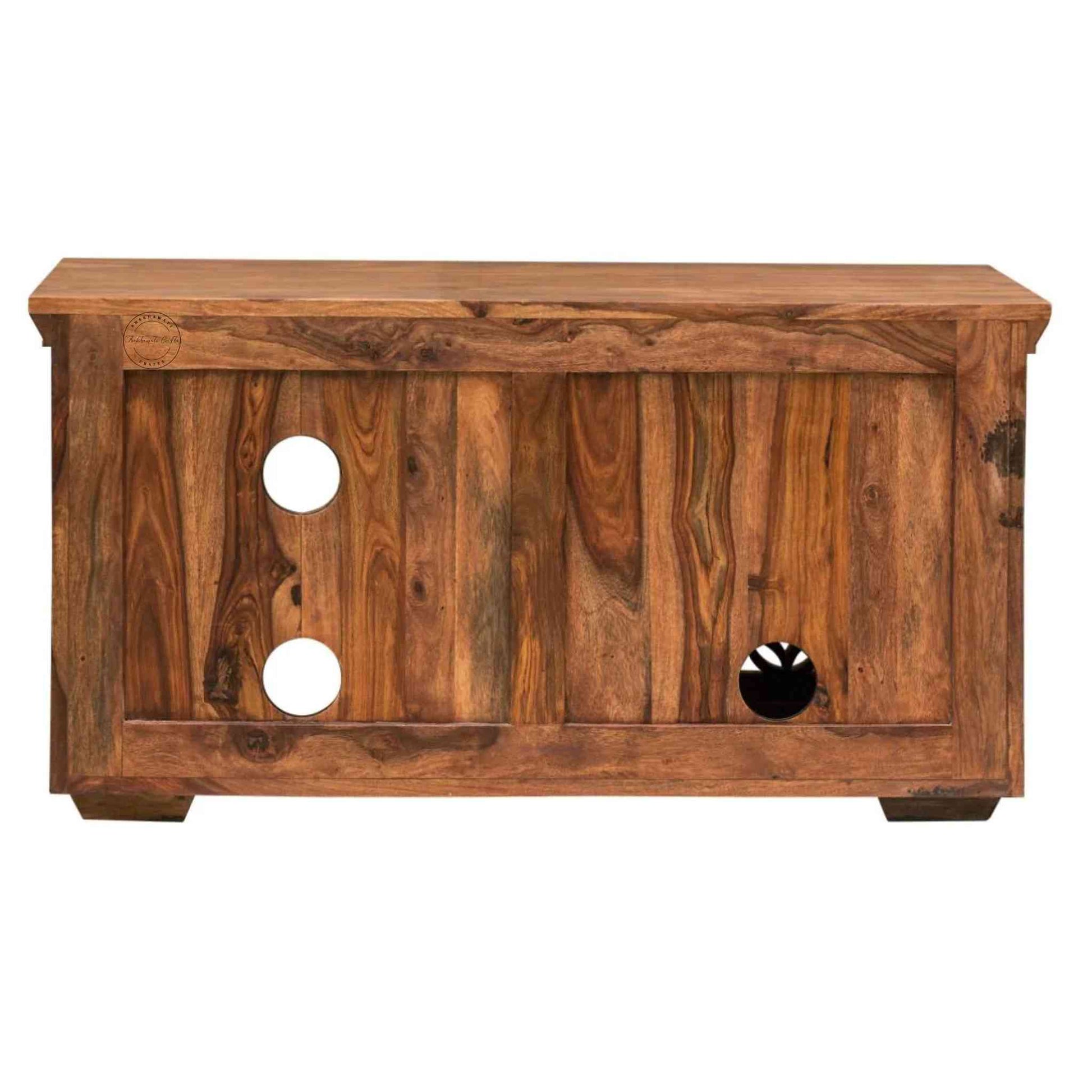 Mirra wooden TV Cabinet crafted from solid sheesham wood, vintage design, honey finish, 1 shelf, 1 door, furniture for home.