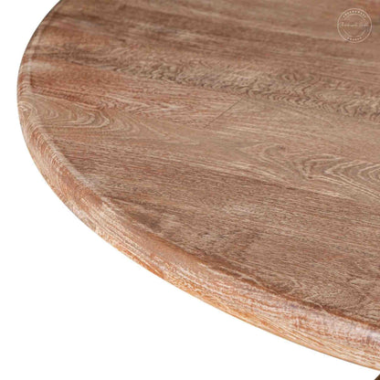 Close-up look of Handmade Montreal retro solid mango wood dining table with rustic finish