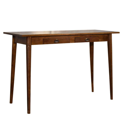 Pikka Study Table made from Sheesham wood, honey finish, detachable round legs and 2 drawers.