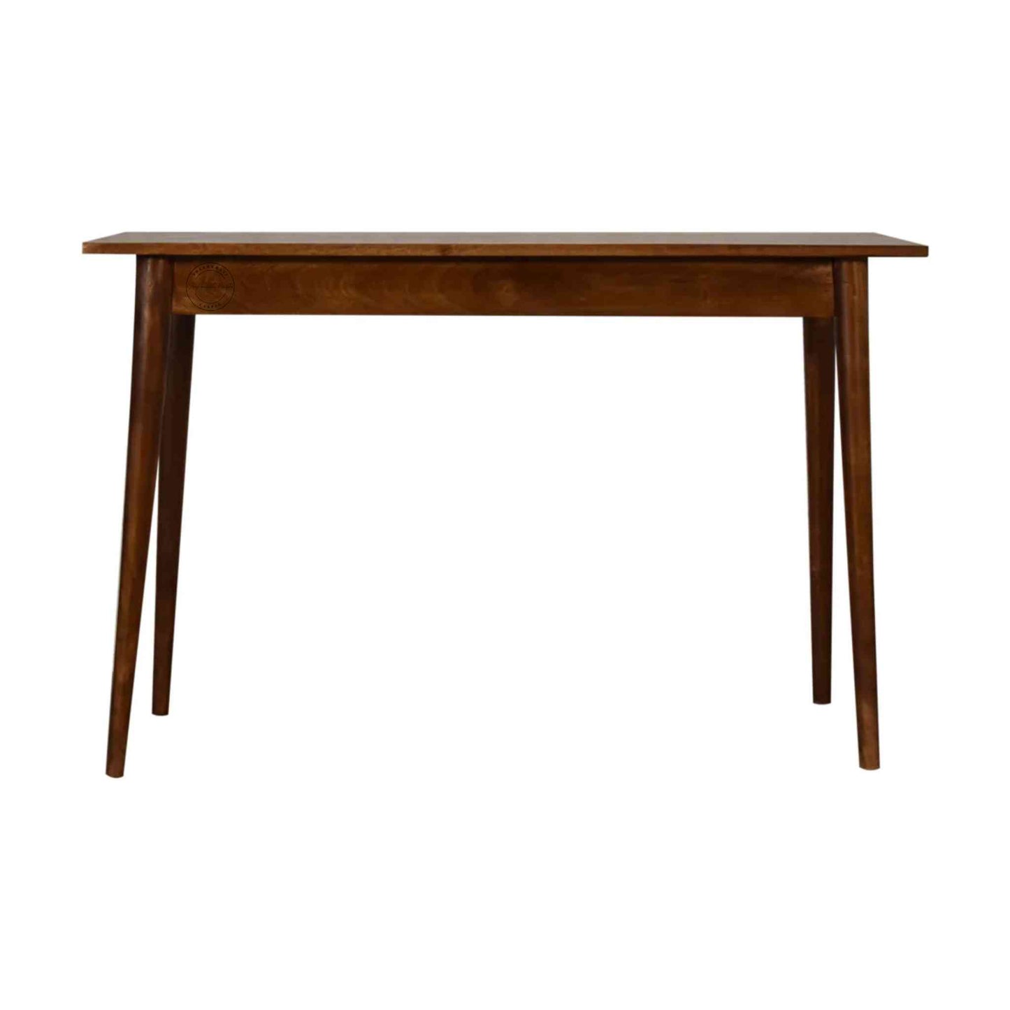 Pikka Study Table made from Sheesham wood, honey finish, detachable round legs and 2 drawers.