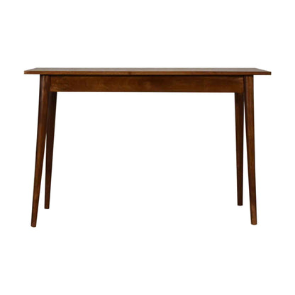 Pikka Study Table made from Sheesham wood, honey finish, detachable round legs and 2 drawers.