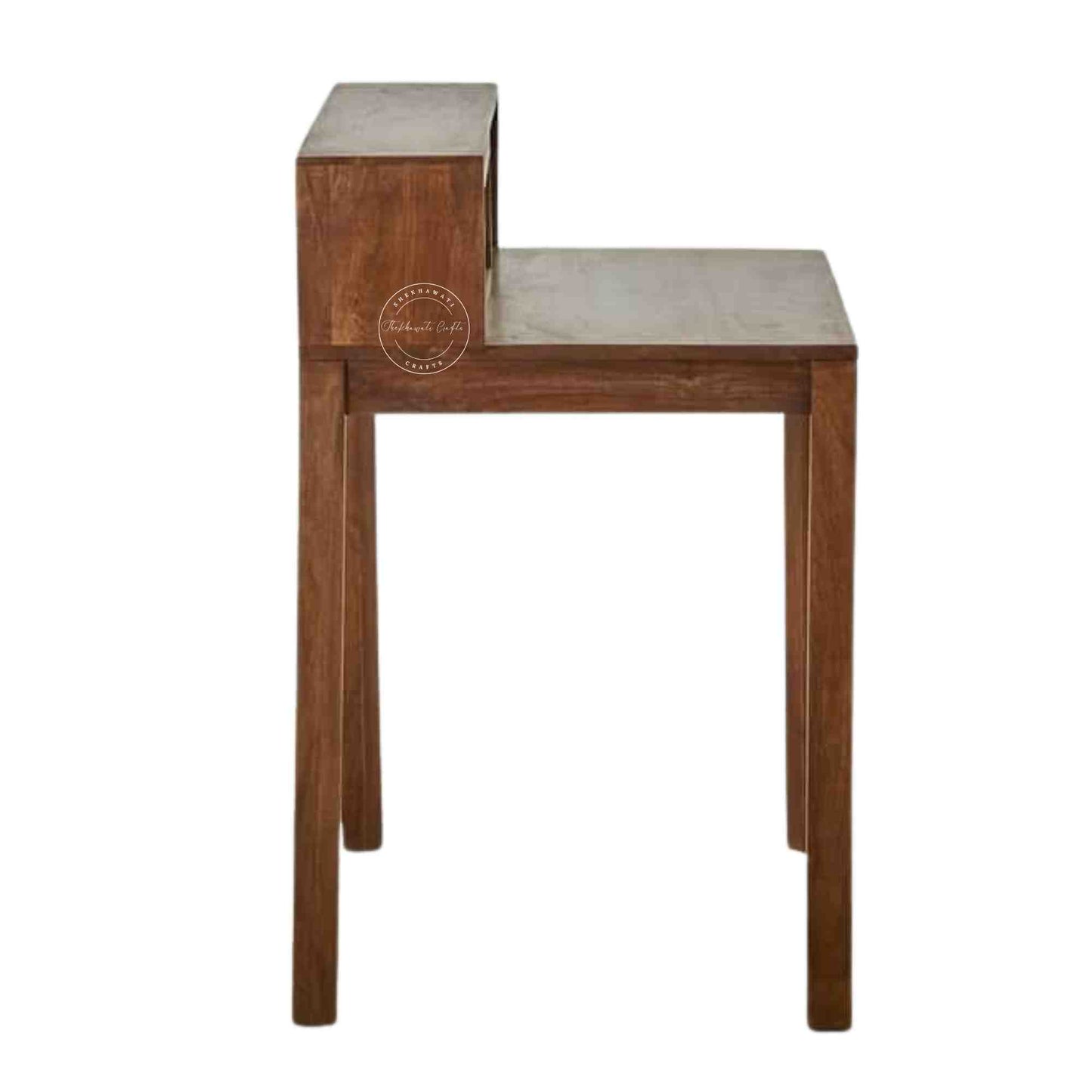 Rattan Study Table handcrafted with mango wood, natural finish, rattan sliding door, and foldable legs.