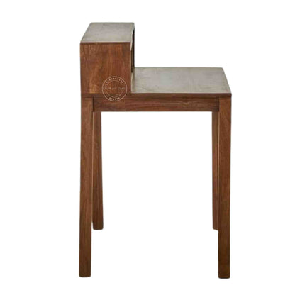 Rattan Study Table handcrafted with mango wood, natural finish, rattan sliding door, and foldable legs.