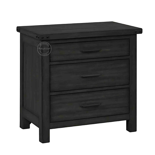 Ridhan Chest of Drawer is Handcrafted with mango wood with a matte black finish, a wooden cabinet with 3 drawers.