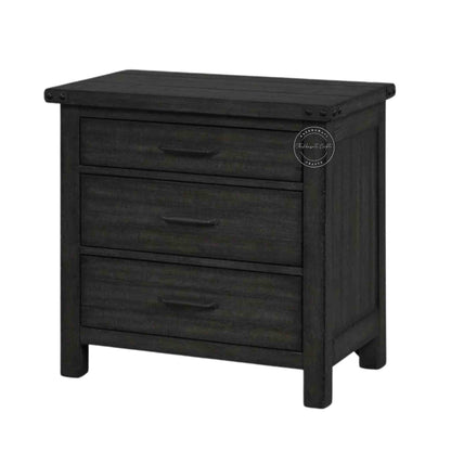 Ridhan Chest of Drawer is Handcrafted with mango wood with a matte black finish, a wooden cabinet with 3 drawers.