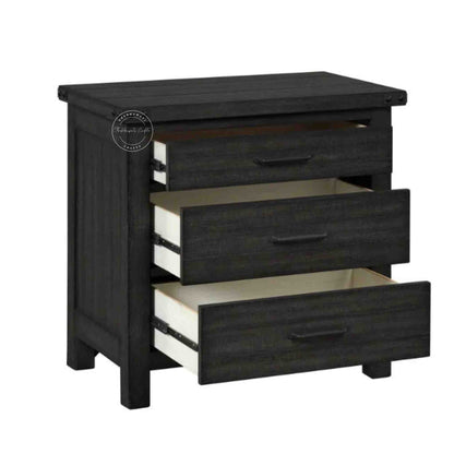Ridhan Chest of Drawer is Handcrafted with mango wood with a matte black finish, a wooden cabinet with 3 drawers.