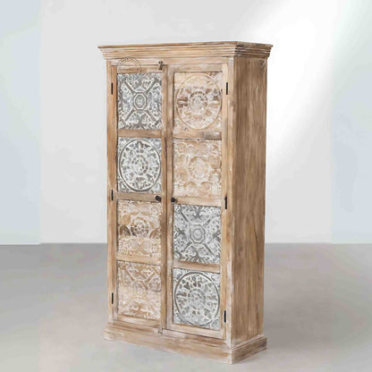 Hand-carved vintage wooden almira with a rustic finish. Spacious and made from durable, termite-free mango wood.