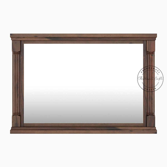Hand-carved wooden SCI mirror frame in Sheesham wood, natural finish, suitable for home decor, wall mounting.