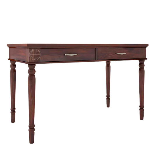 Handcrafted Sheesham wood sahu study table with honey finish, foldable design, two drawers, Shekhawati furniture, durable wooden study table for home or office.