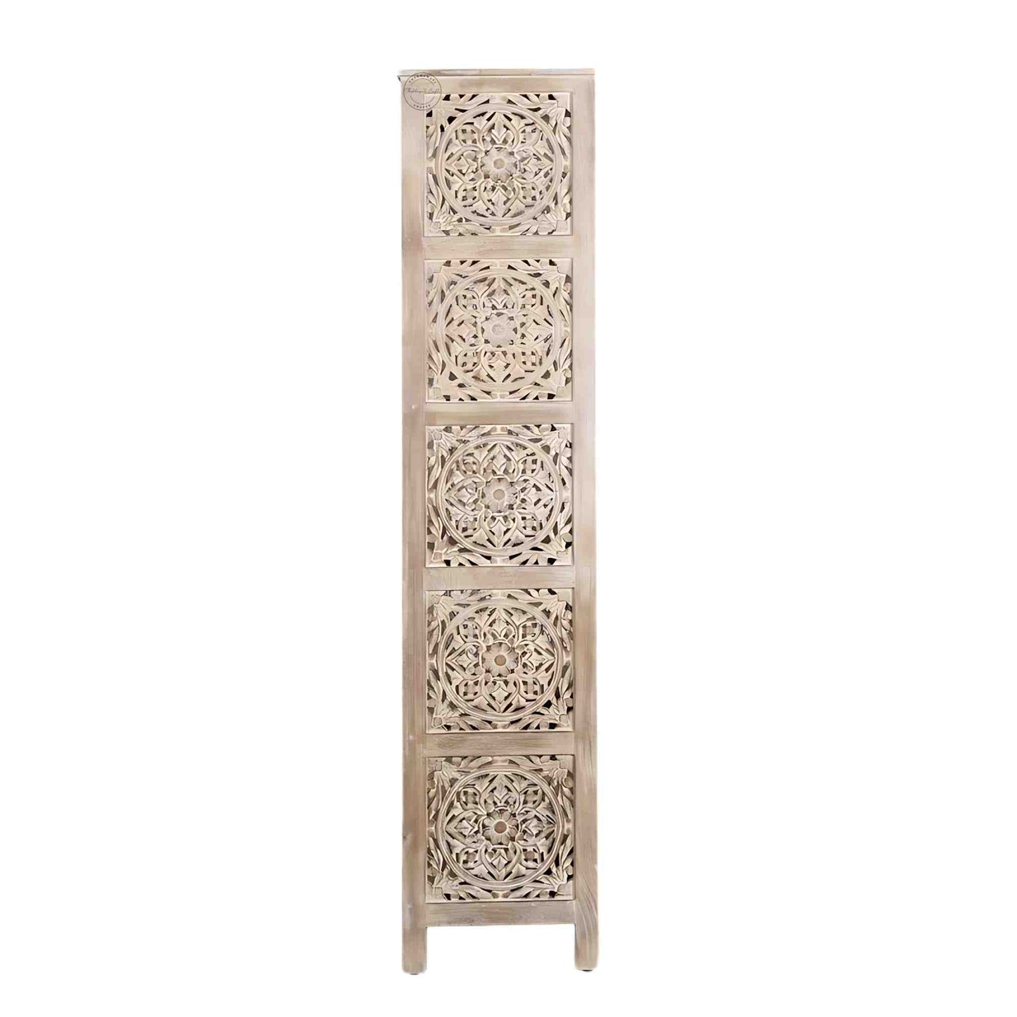 Handcrafted mango wood bookshelves, bookshelf with rustic white finish and five spacious shelves.